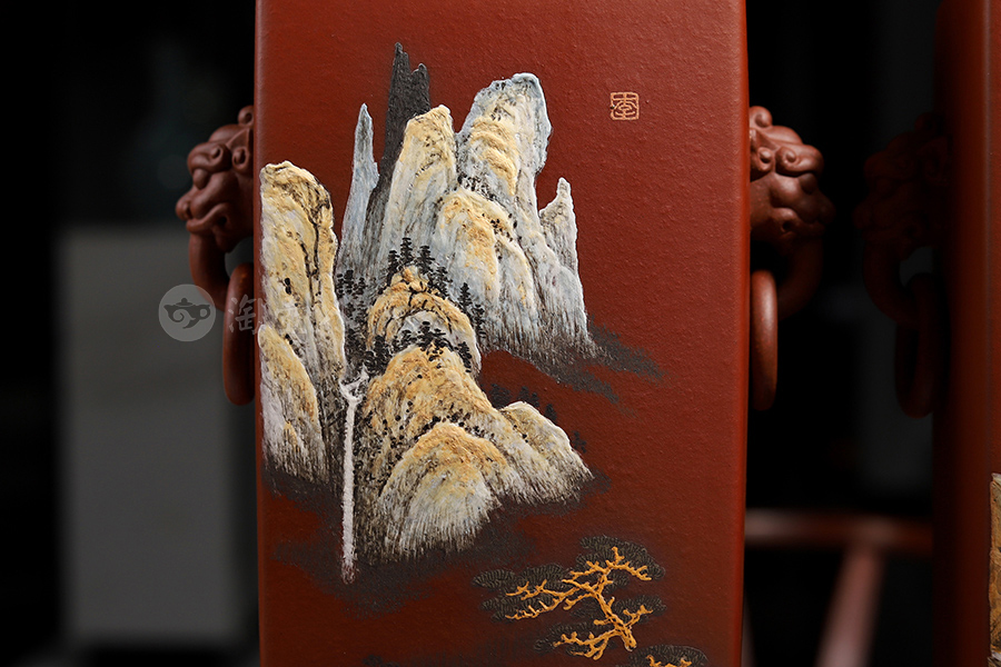 陈志云全手工制《四方狮耳尊对瓶(李丹阳泥绘)》