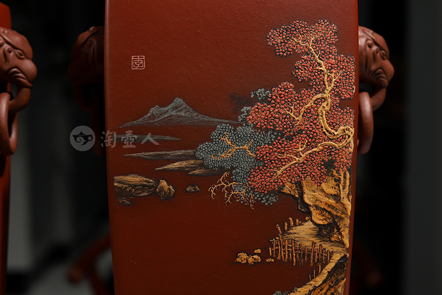 陈志云全手制四方博古对瓶(李丹阳泥绘)