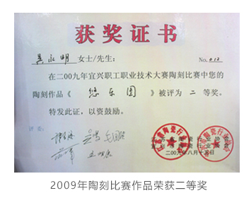 吴永明紫砂壶作品2009年陶刻比赛作品荣获二等奖